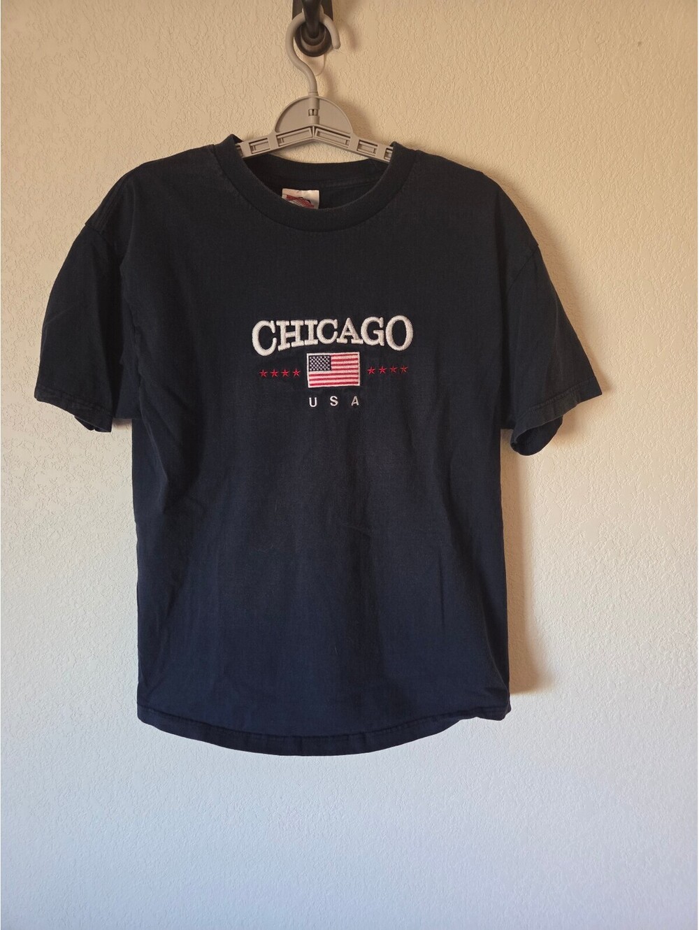 Alstyle Apparel Chicago USA Embroidered Navy Blue T-Shirt Large